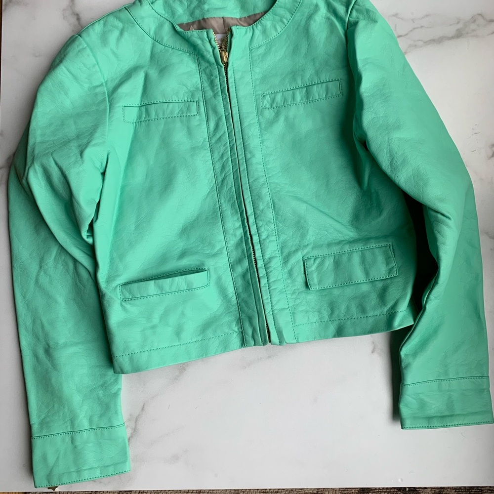 HEACH DOLLS GIRLS CROPPED FAUX LEATHER MOTO JACKET